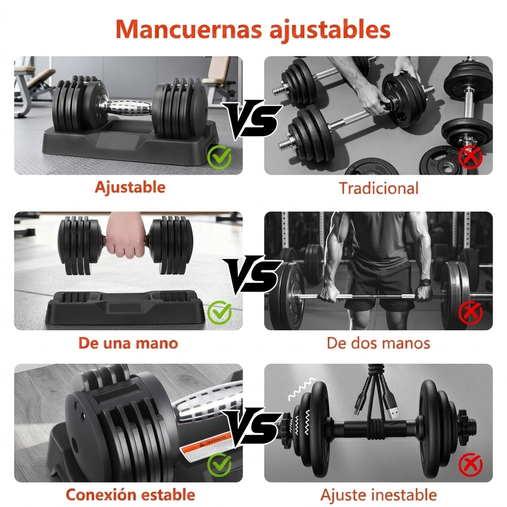  Mancuernas ajustables 5 en 1 con ajuste rápido de una mano y cierre rápido, pesos libres con mango antideslizante, revestimiento premium de TPU para gimnasio en casa y entrenamiento completo