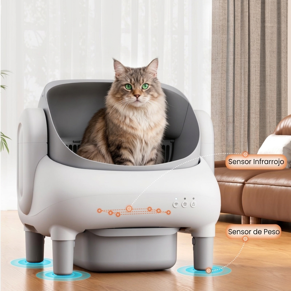 Arenero automático inteligente autolimpiable de tipo abierto (apto para hogares con varios gatos): doble tecnología de seguridad, funcionamiento silencioso, compatible únicamente con WiFi de 2,4 GHz, control mediante aplicación, diseño que bloquea los olo