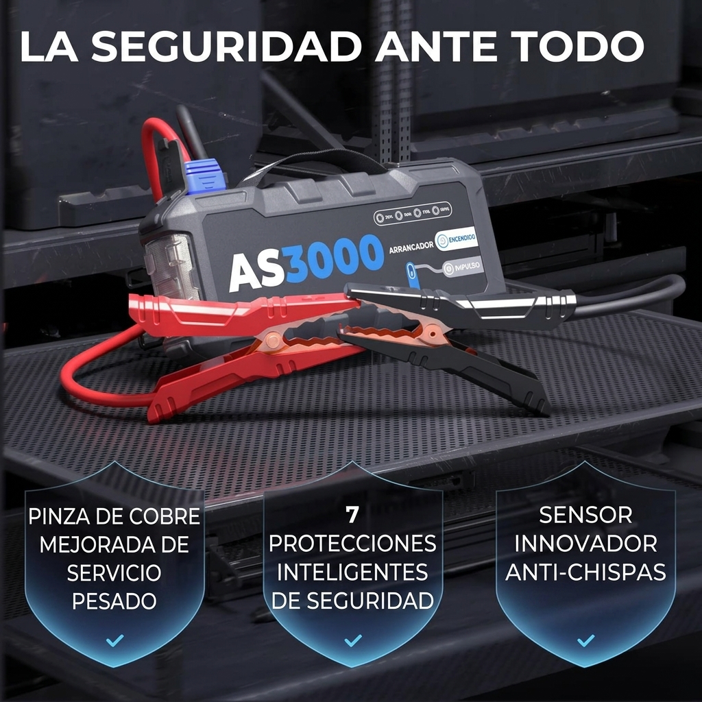 Arrancador de Coches, 24000mAh 3000A Arrancador de Baterias de Coche de Gasolina hasta 9L o 7L de Diésel