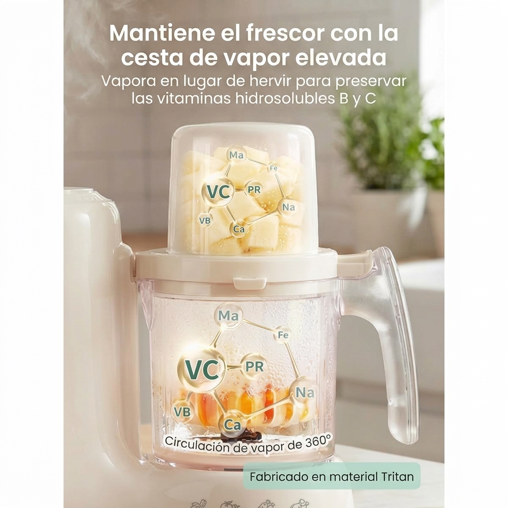 Máquina para preparar y procesar alimentos para bebés con cesta de vapor | Vaporera, batidora y máquina para hacer purés caseros | Vaporización, batidora y molinillo automáticos | Sin BPA | Para bebés de 6 meses en adelante