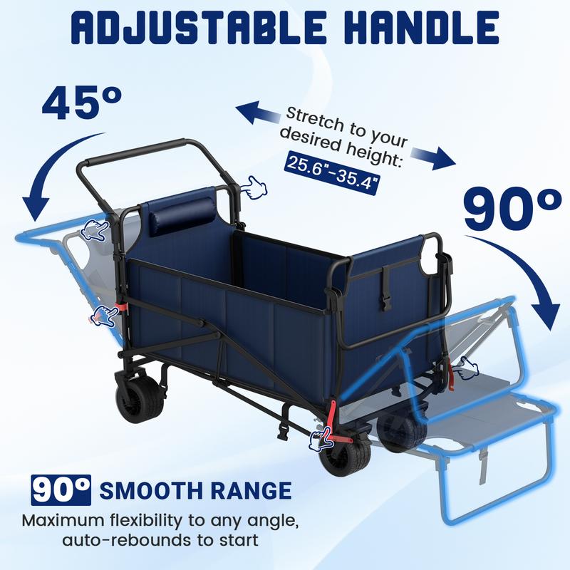 LEVELEVE Sturdy 2-in-1 Alloy Steel Heavy Duty Shopping Cart & Chair - 650LBS Capacity, Adjustable Backrest, All-Terrain Collapsible Foldable Rolling Trolley for Camping, Groceries, Shopping Carts, Heavy Duty Cart