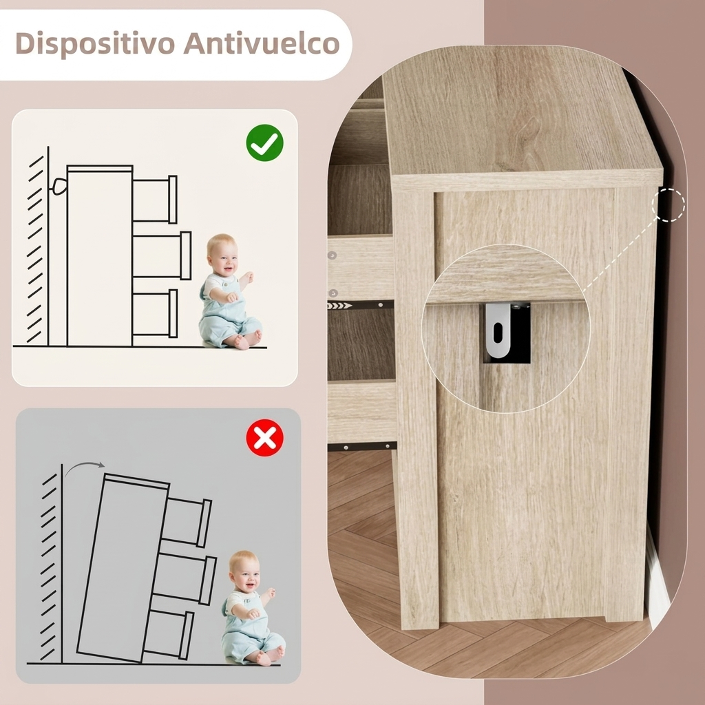 Cómoda de 6 cajones para dormitorio, cómoda ancha de madera sin tiradores, armario de almacenamiento moderno para sala de estar, pasillo o recibidor.