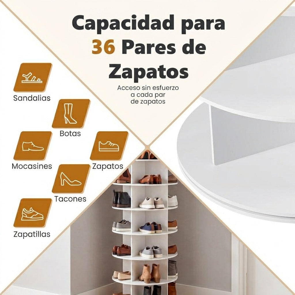 Torre zapatera giratoria, expositor de zapatos giratorio, estante de almacenamiento de zapatos giratorio de 360°, armario zapatero giratorio vertical para bolsos