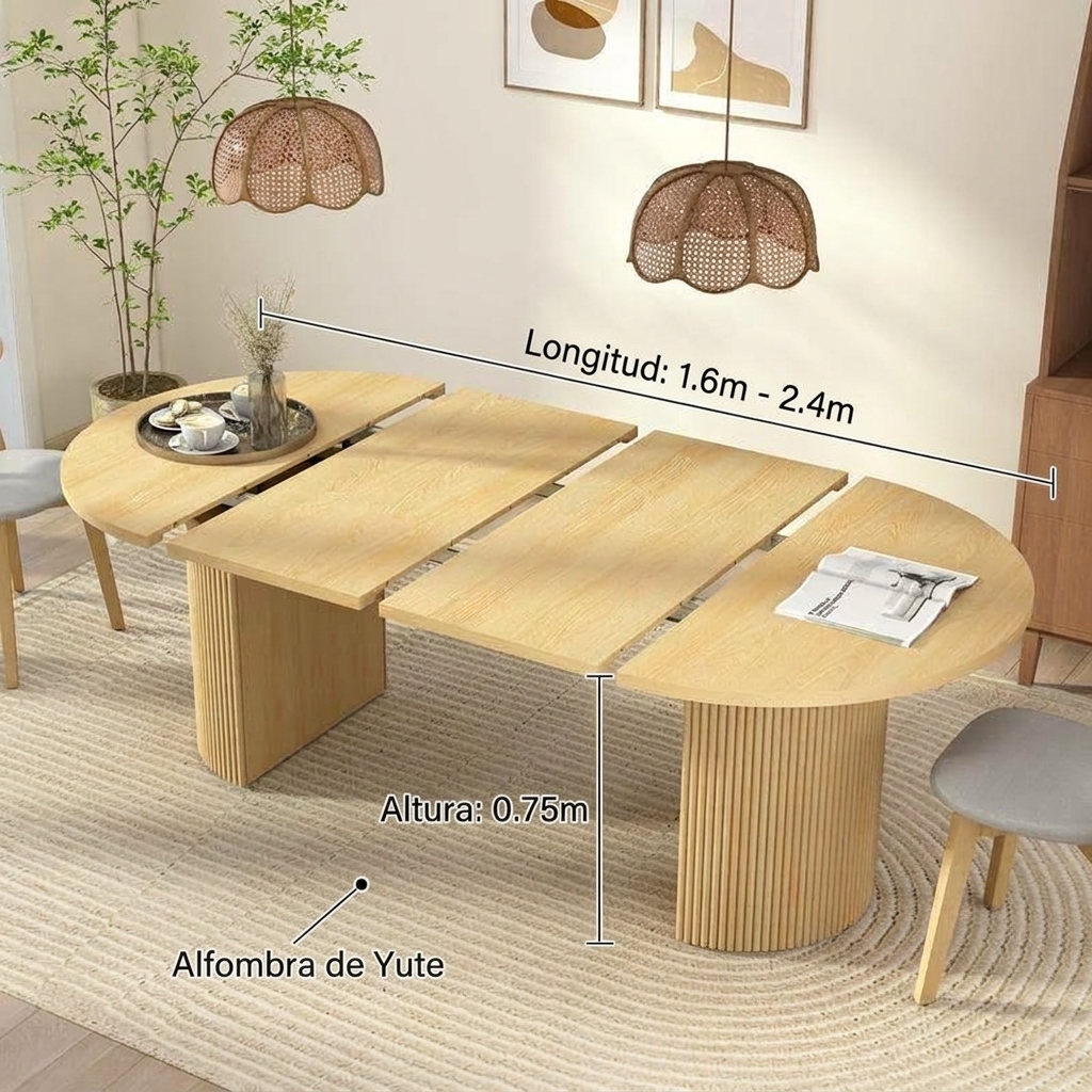 Mesa de Comedor de 180 cm para 6-8 Personas, Diseño Ovalado con Base de Listones de Madera, Mesa Moderna para Cocina, Salón o Comedor