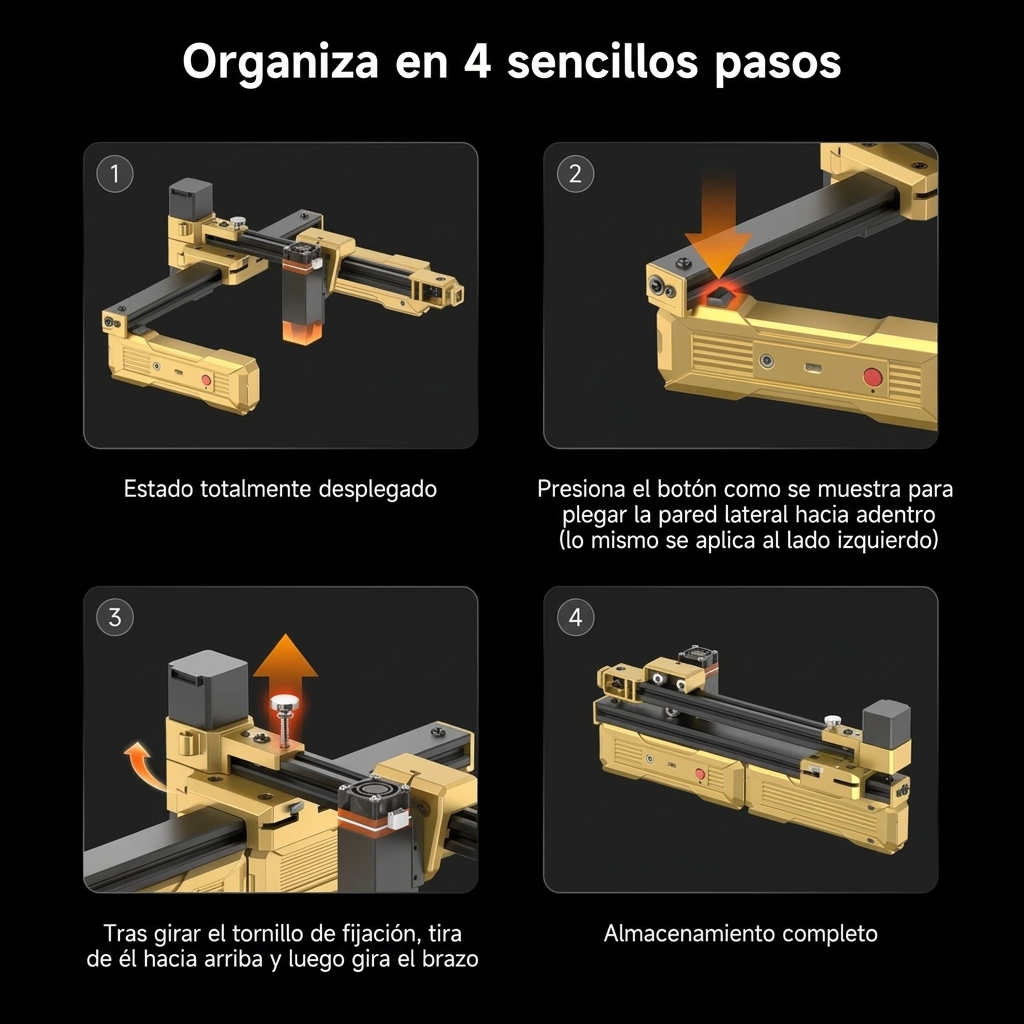 Máquina de grabado láser portátil con Wi-Fi, cuerpo plegable preensamblado, control mediante aplicación, precisión de grabado de 0,01 mm, velocidad de grabado de 10000 mm/min, apta para diversos materiales como madera, cuero, metal y acrílico; una potente