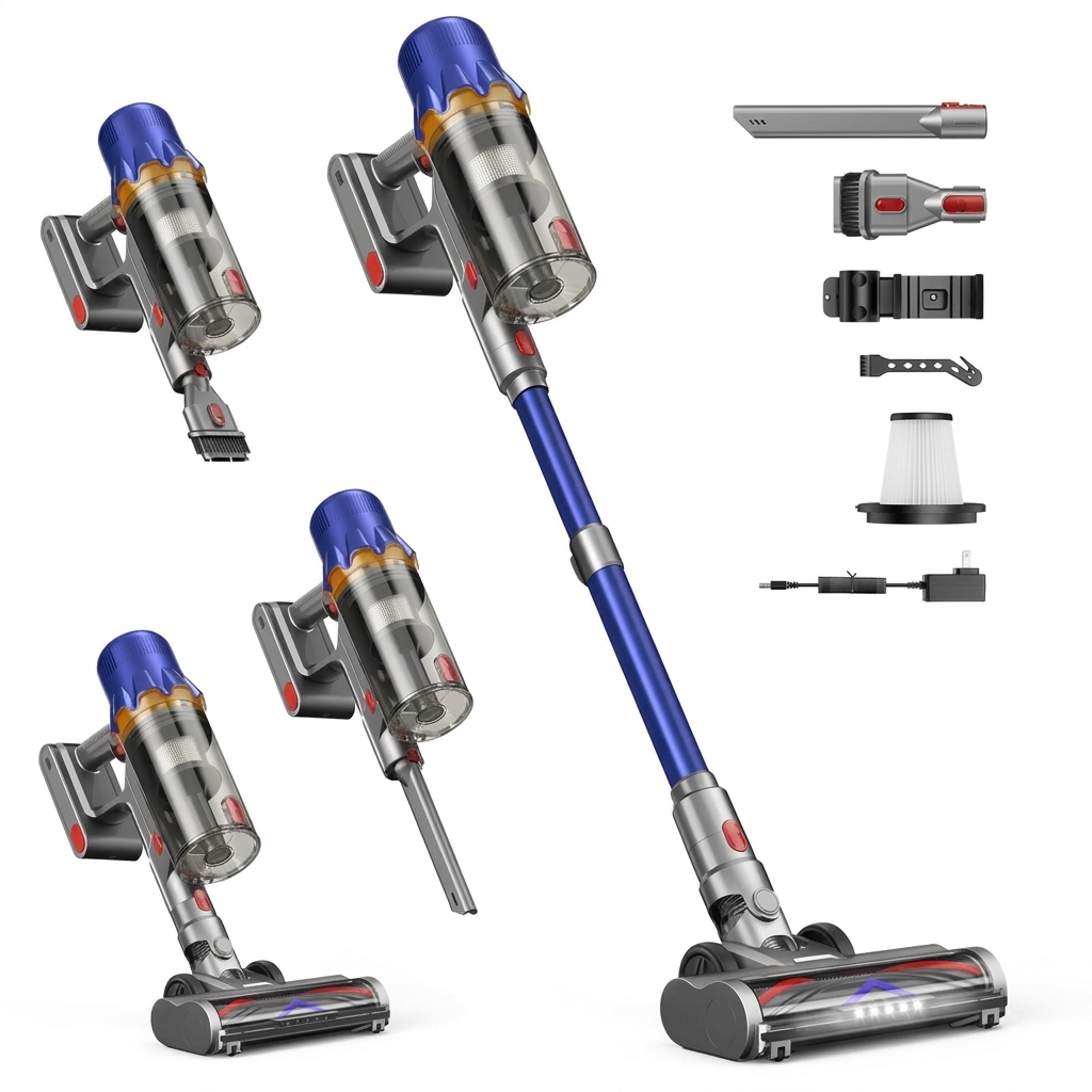 [Lanzamiento de nuevo producto en 2026] Aspiradora inalámbrica multifuncional, 45 minutos de autonomía, 180 W de potente succión, aspiradora de mano vertical, equipada con filtro HEPA, ligera y portátil, potente succión, cabezal de cepillo antienredos, lu
