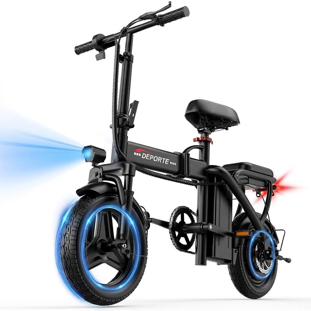 Bicicleta eléctrica plegable | Potencia máxima 1200 W | Neumáticos de 35,5 cm | Autonomía 35-64 km | Freno de disco trasero | Plegable | Dos plazas