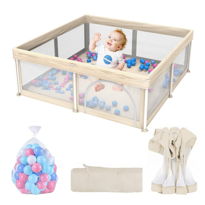 Parque infantil plegable para bebés con alfombra de 50"x50", parque infantil para bebés y niños pequeños con puerta transpirable, parque infantil plegable de viaje con 50 pelotas de agua, parque infantil de suelo.