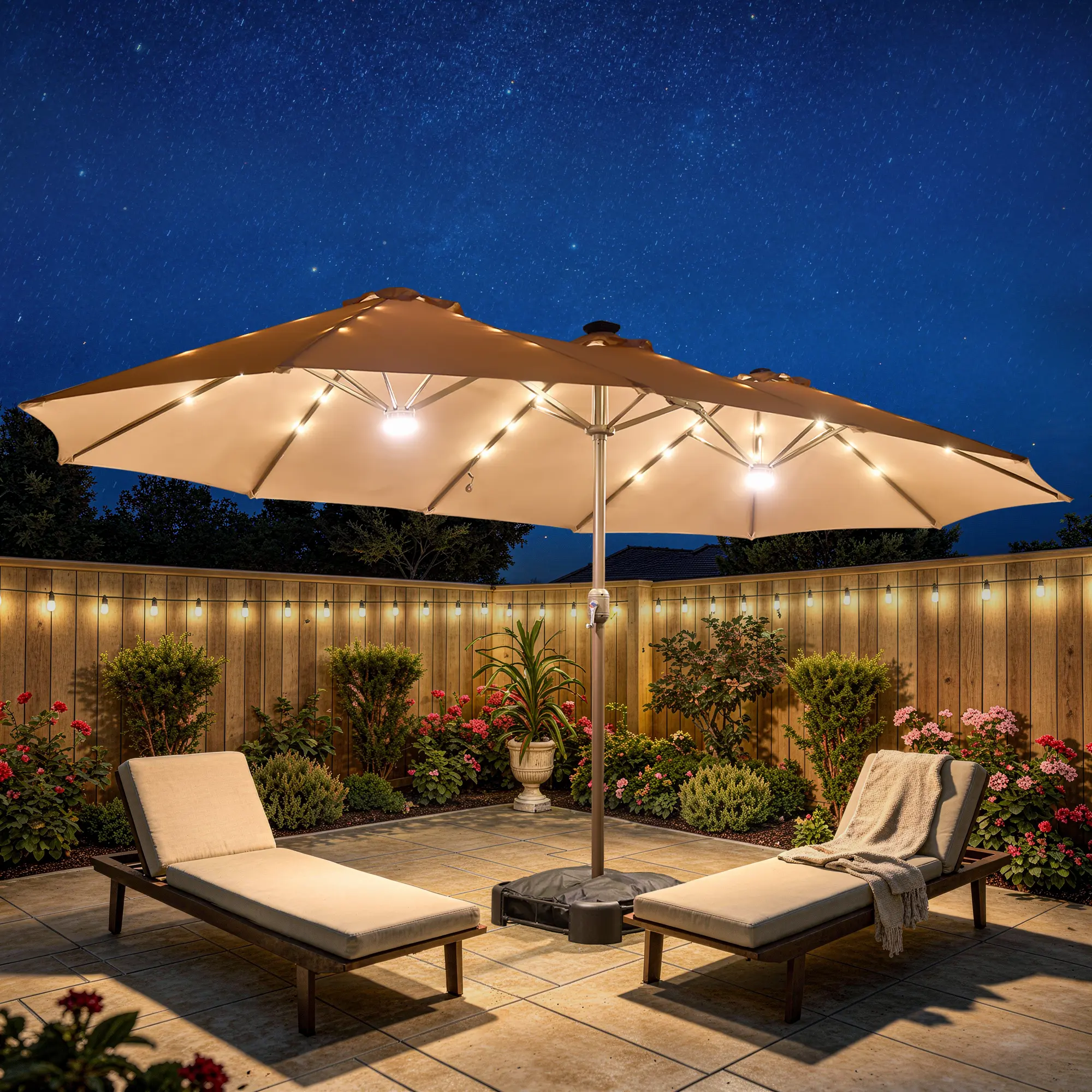 Sombrilla de patio de 15 pies con base: impermeable y ajustable-Envío gratis