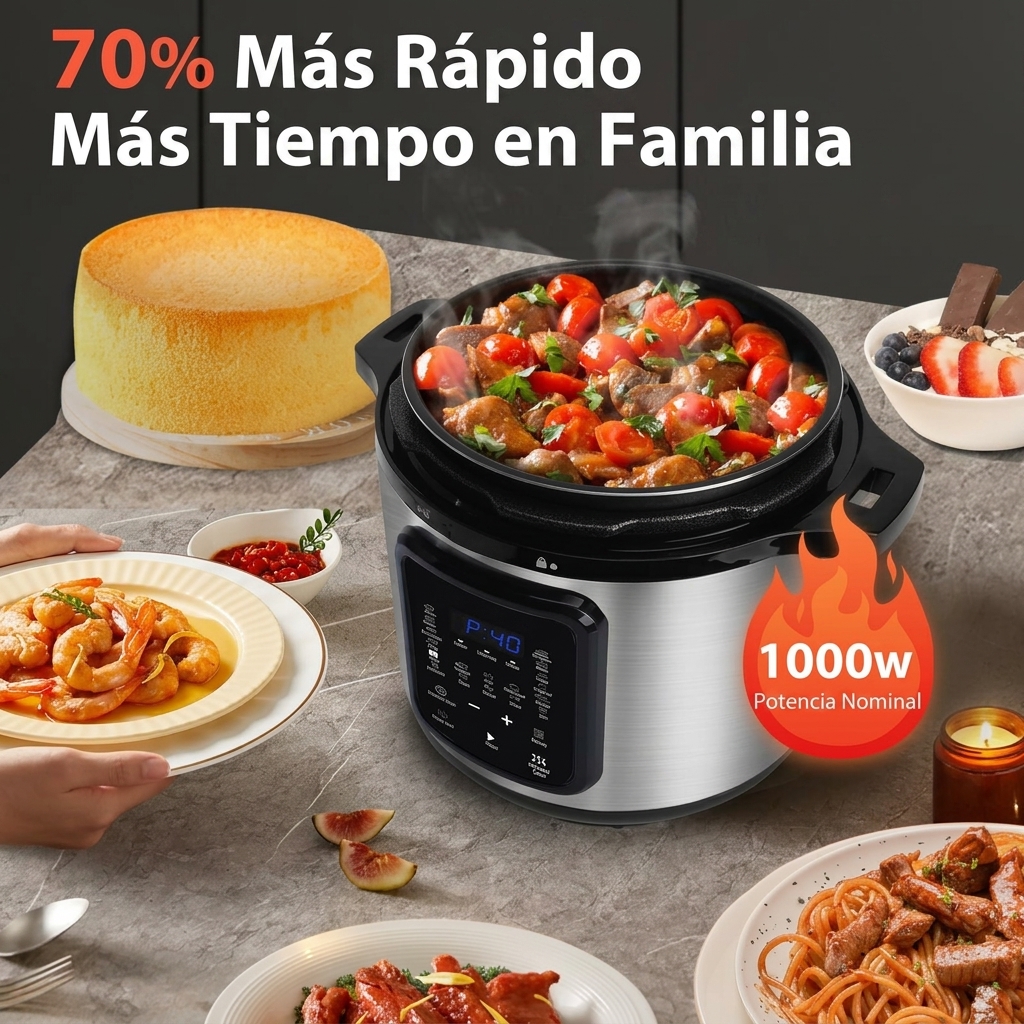 Olla Eléctrica a Presión 6L, Multifunción 14en1, Rápida, Programable con Panel LED, para 12 Personas | Regalo Ideal