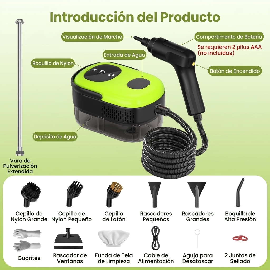Limpiador a vapor para el hogar y el automóvil, 1500 W de potencia, 3 velocidades ajustables, gran capacidad de 1,4 L, calentamiento rápido, limpiador a vapor portátil, incluye 15 accesorios, se puede utilizar para limpiar automóviles, pisos, baños, venta