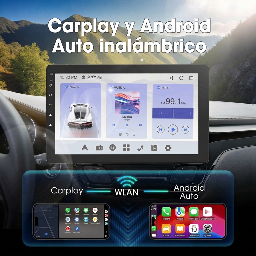 Pantalla táctil giratoria de 10,1 inch para coche, estéreo Single DIN, Android 13, Apple CarPlay/Android Auto inalámbricos, CPU de 4 núcleos, 2 GB de RAM y 32 GB de almacenaje, navegación GPS, sonido Hi‑Fi, Bluetooth 4.2, cámara trasera AHD 720p