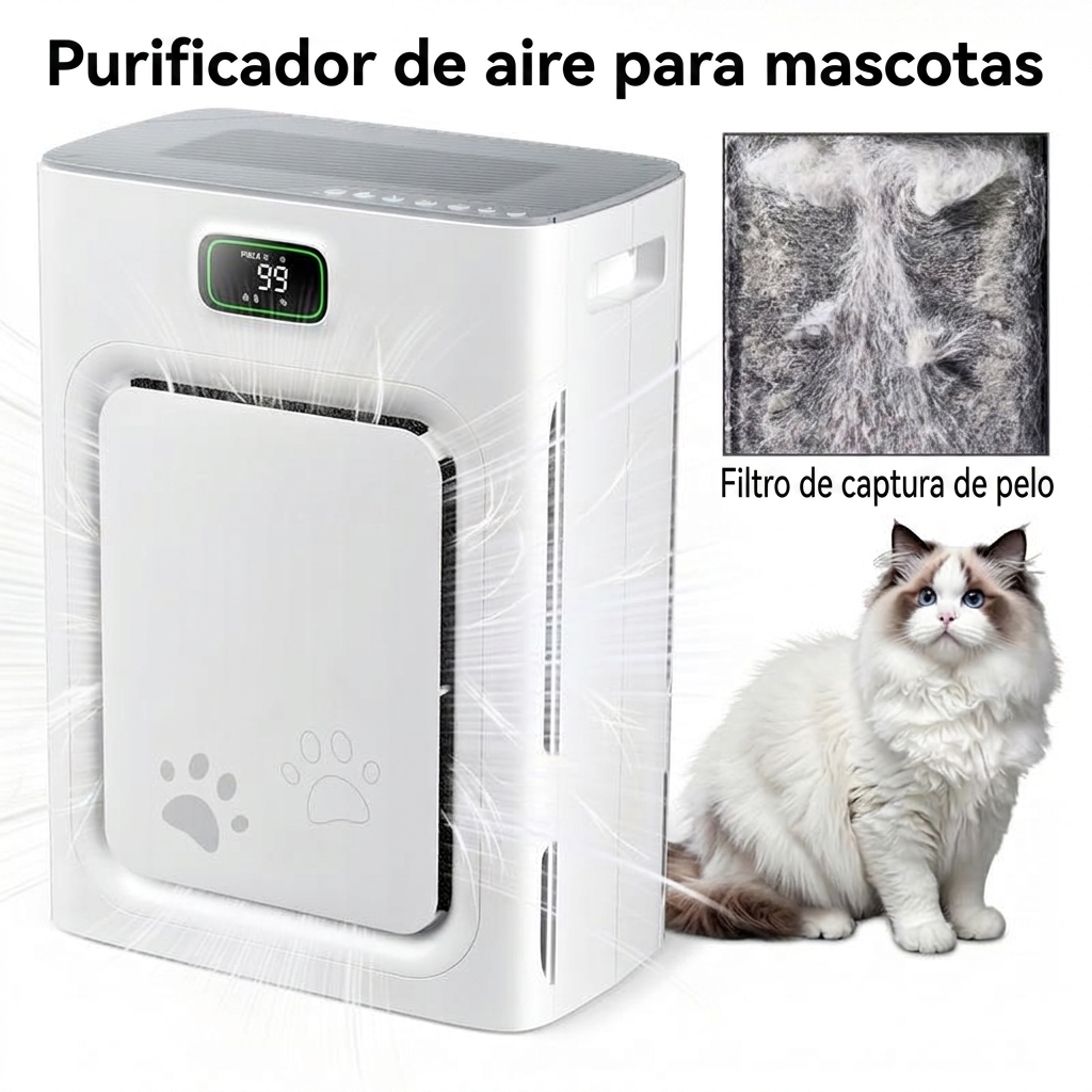Purificador de Aire para Mascotas con Filtro HEPA H13, Elimina Pelo, Olores y Alérgenos