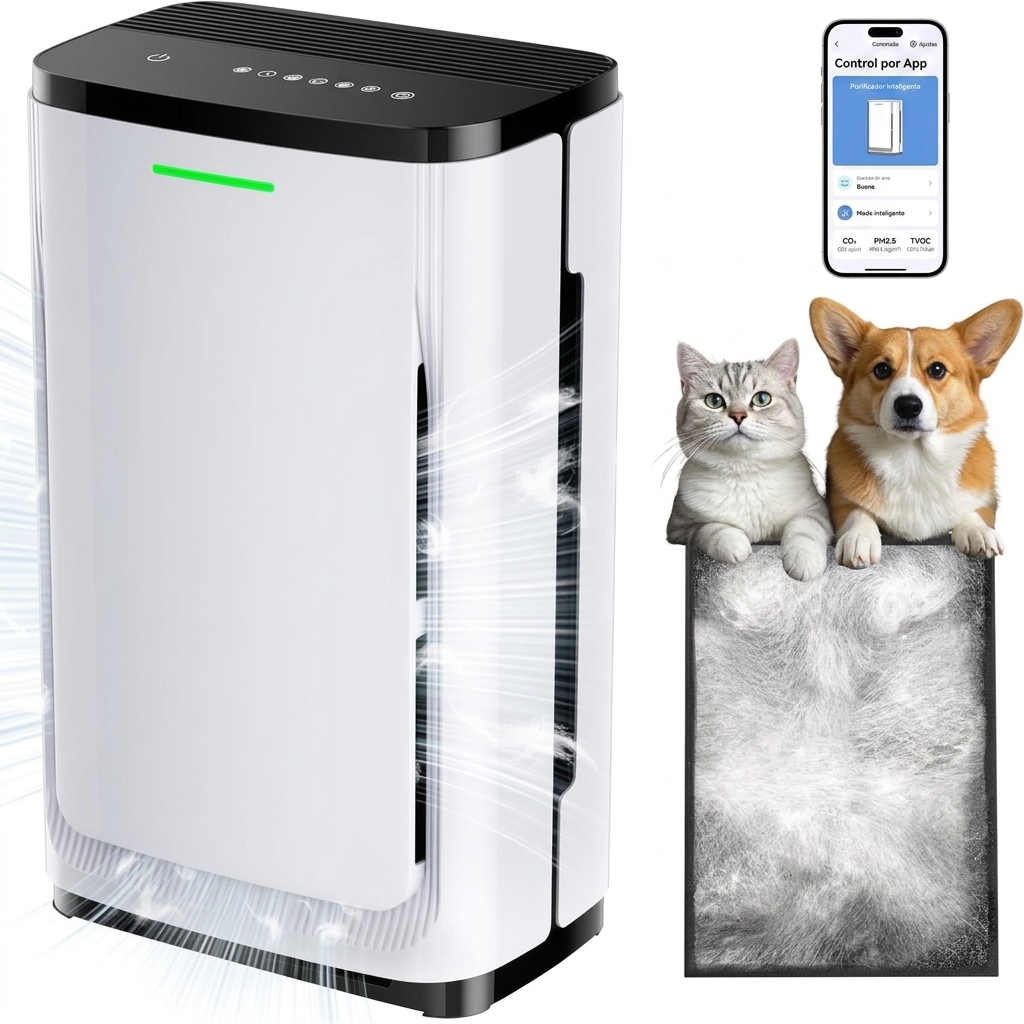 Purificador de Aire para Mascotas con Filtro HEPA H13, Elimina Pelo, Olores y Alérgenos