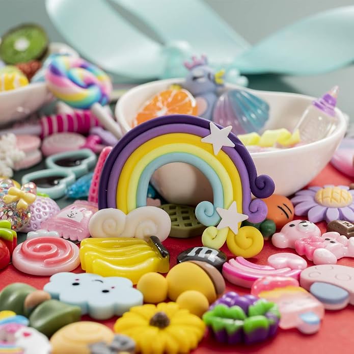 Not for croc,100pcs Slime Charms,Plastic Flatback Charms and Containers Mixed Candy Cake Sweets Resin Cabochons for DIY Crafts, Scrapbooking, Jewelry Making(mix)