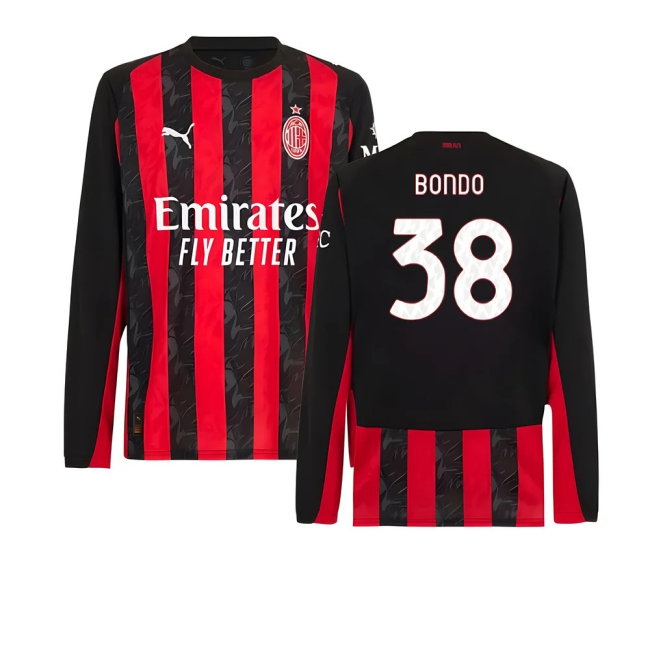 Men's AC Milan 2025/26 Home Long Sleeve Jersey