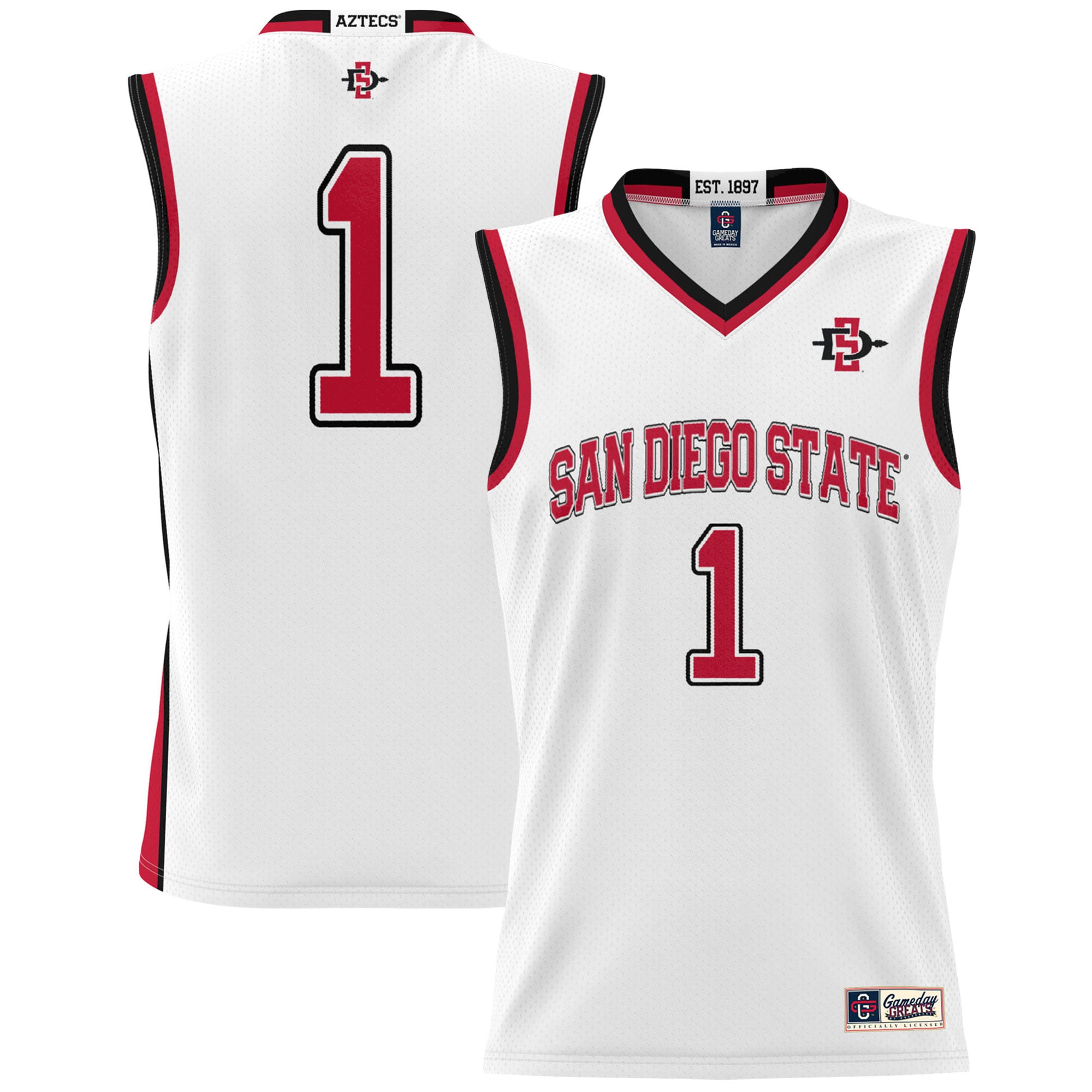 San Diego State Aztecs #1 White Basketball Jersey - Men's