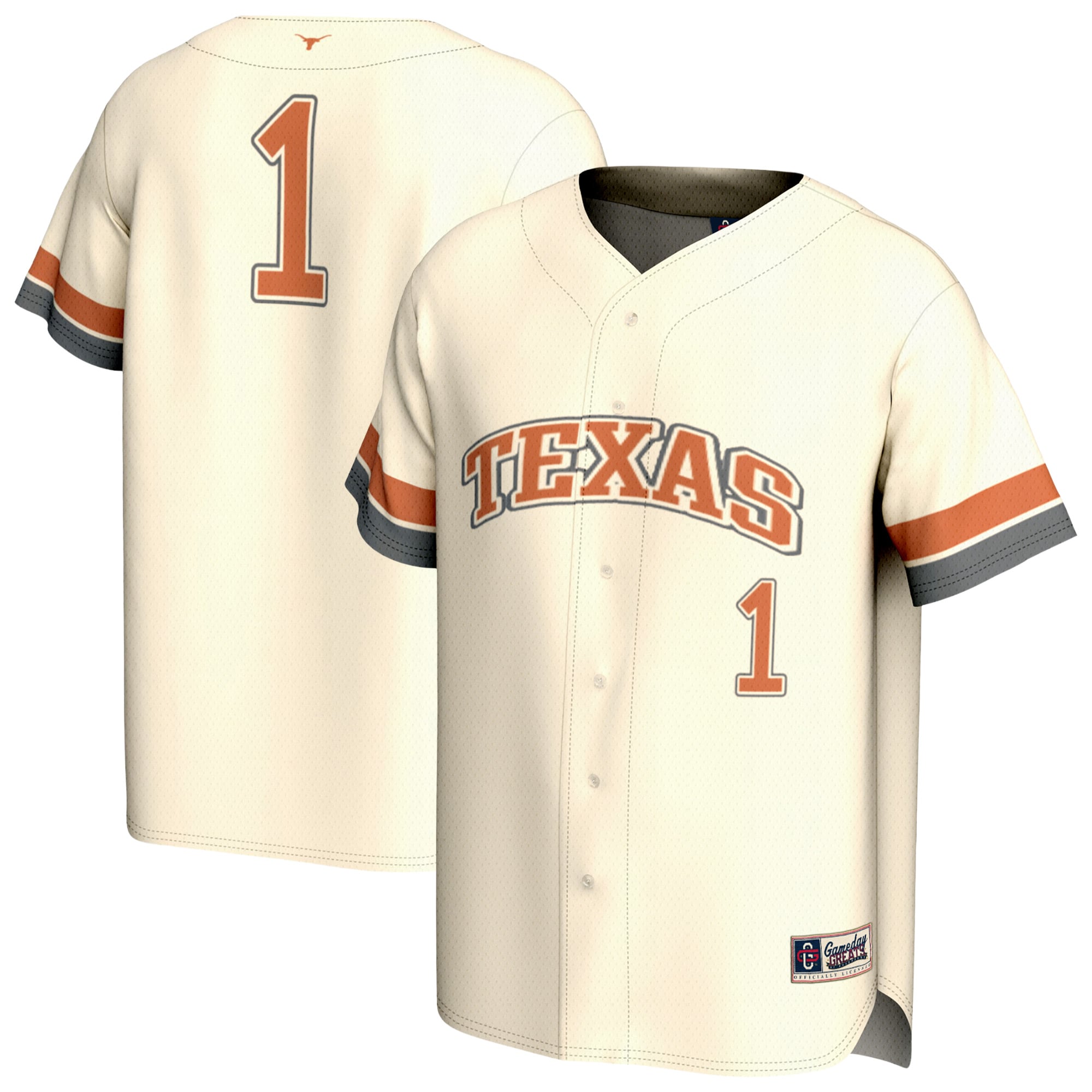 Texas Longhorns Cream Jersey Baseball Jersey - Men's