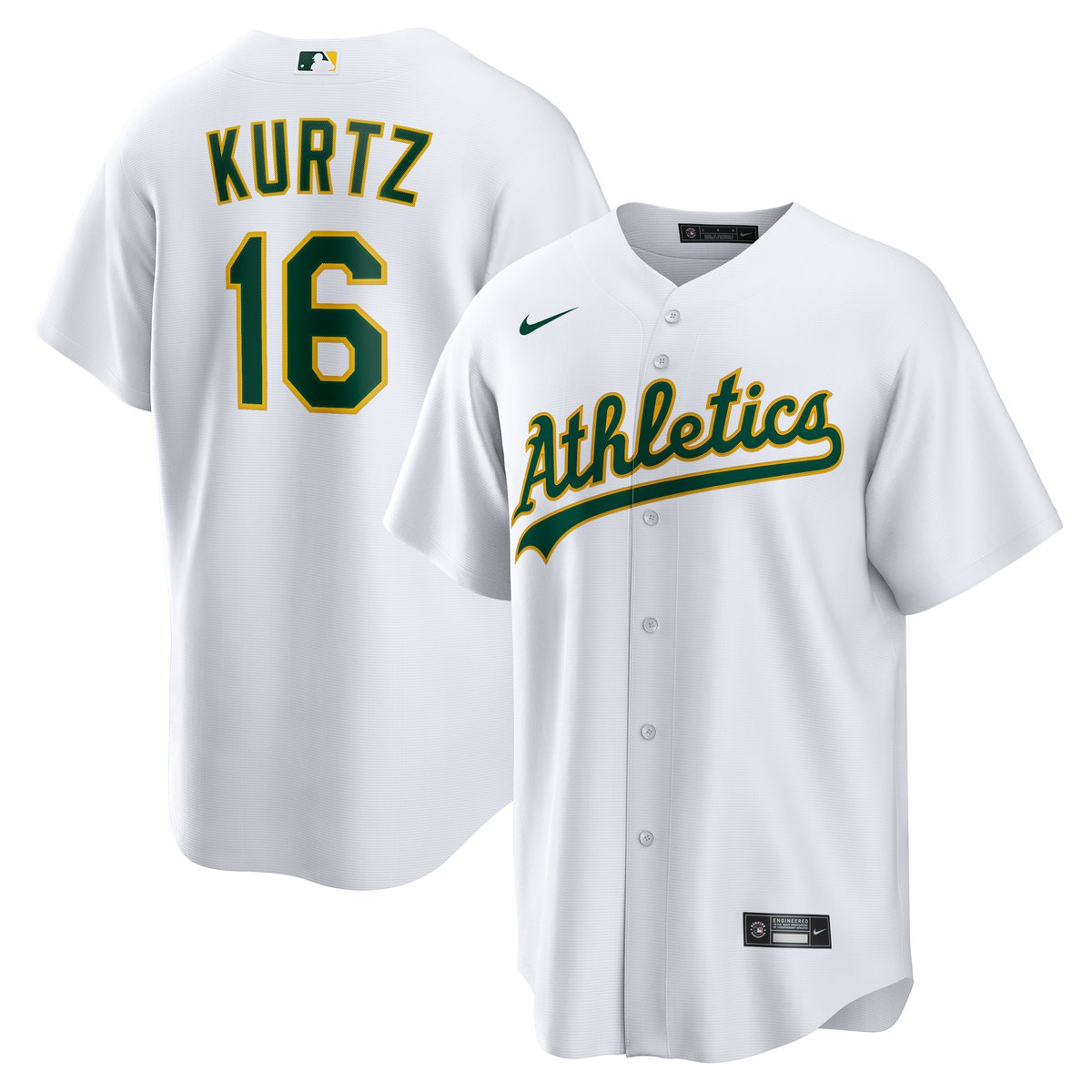 Kids' Nick Kurtz Athletics White Player Jersey
