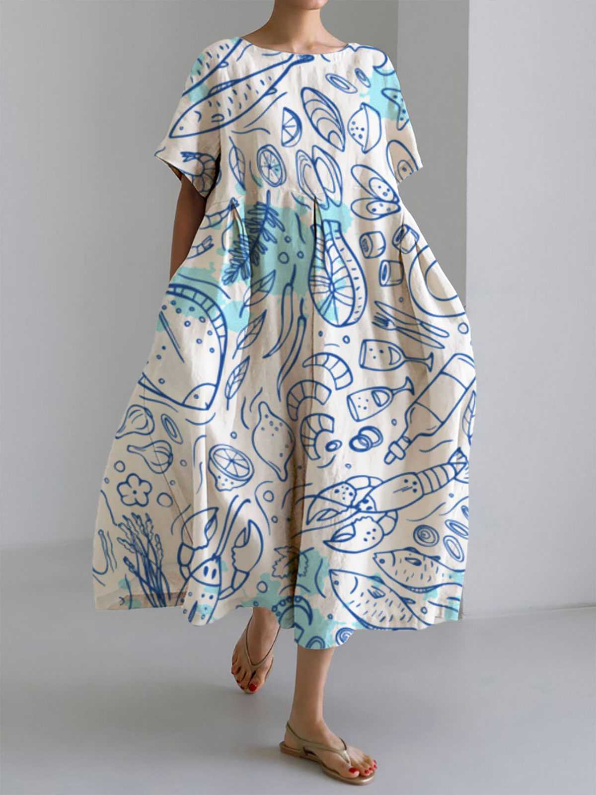 Women's Sketch Ocean Animals Print Casual Dress