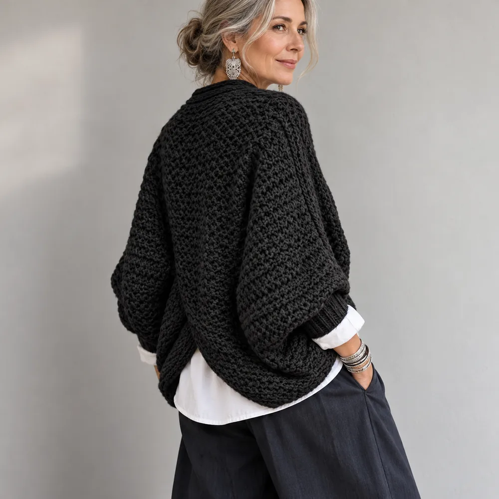 Women's Cable-Knit Twist-Front V-Neck Batwing Sweater additional colour and silhouette view