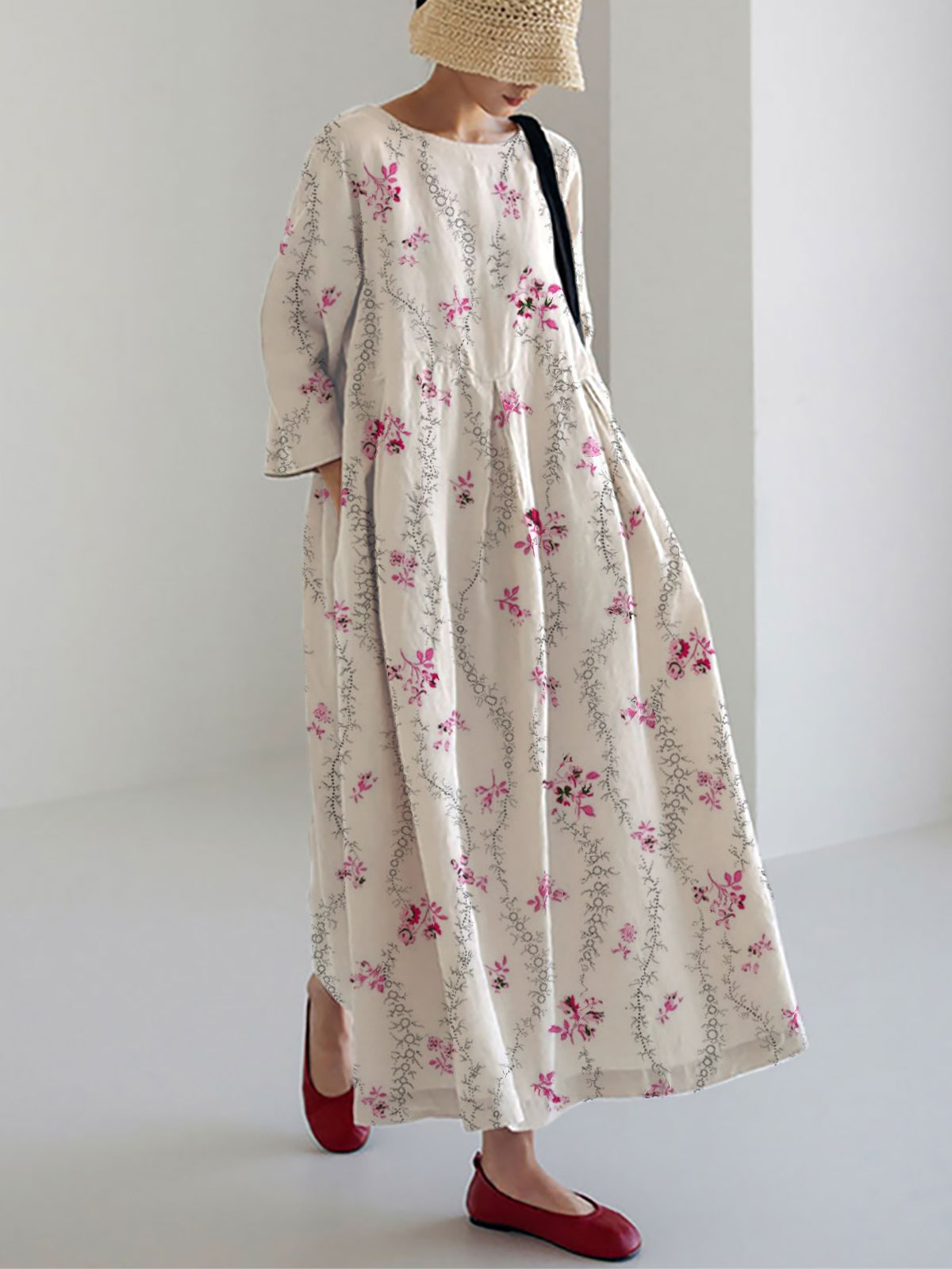 Women's Purple Floral Plus Size Loose Printed Dress Long Skirt