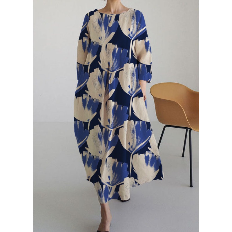 Women's Casual Blue Flower Print Dress