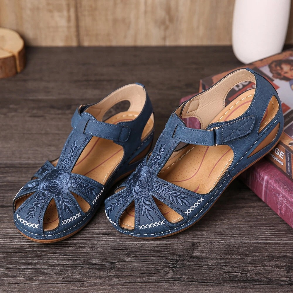 Damen-Wanderschuhe mit bestickten Ausschnitten – bequeme, rutschfeste Mary-Jane-Sandalen für den Alltag