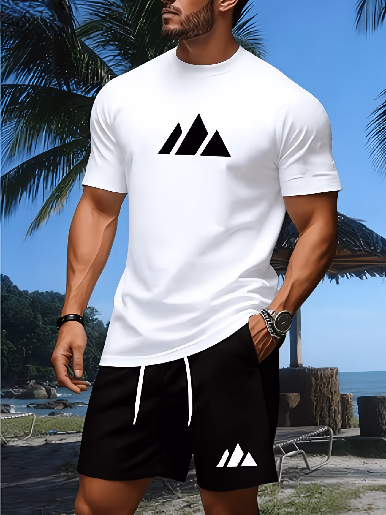 Set aus sportlichem T-Shirt und Shorts für Herren