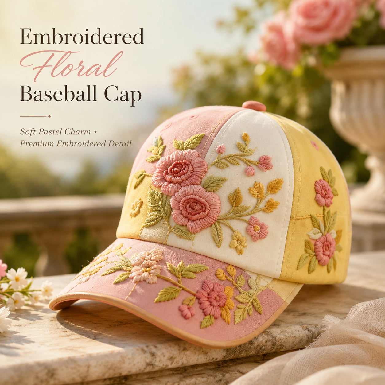 Gestickte Baseballkappen-Kollektion mit Blumenmuster
