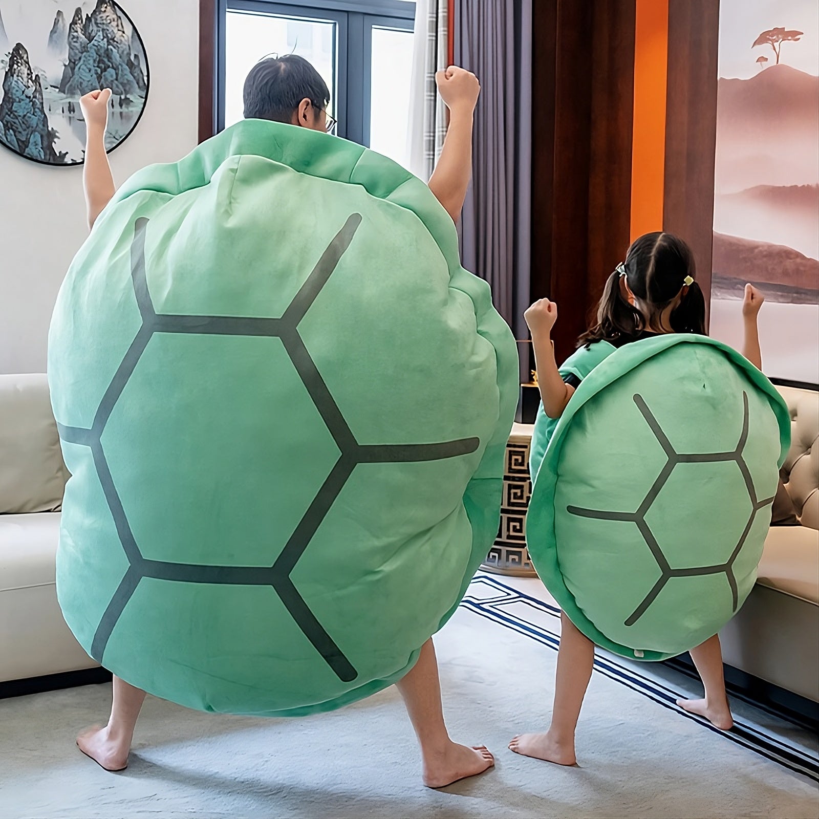 Wearable green turtle shell plush pillow