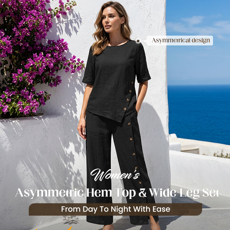 ⏳Zeitlich begrenztes Angebot⏰Zweiteiliges Set mit Oberteil mit unregelmäßigem Saum und Hose mit weitem Bein