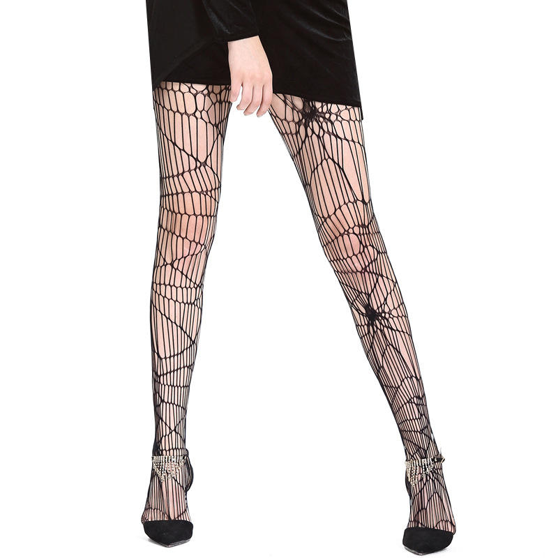 Black spider web mesh Halloween tights