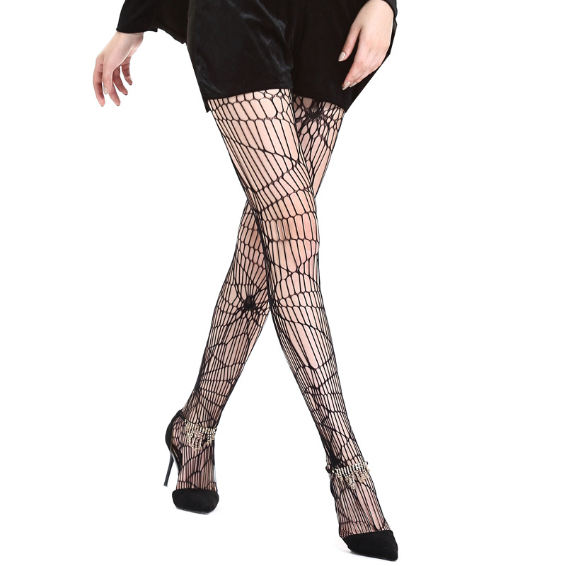 Black spider web mesh Halloween tights