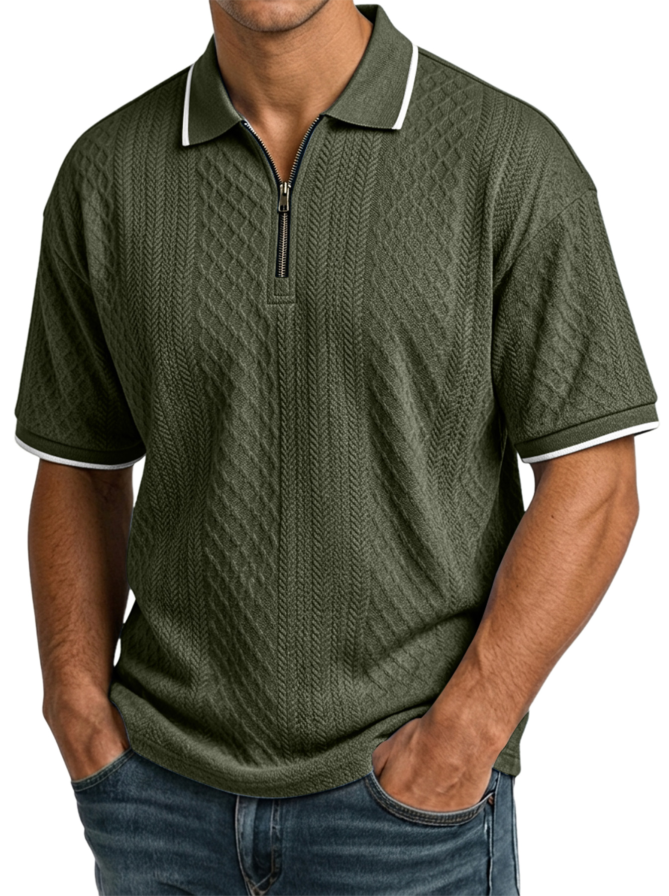 Lässiges, kurzärmliges Herren-Poloshirt aus Jacquard mit strukturiertem Kragen und Reißverschluss – das bequeme Poloshirt, das Männer immer wieder tragen