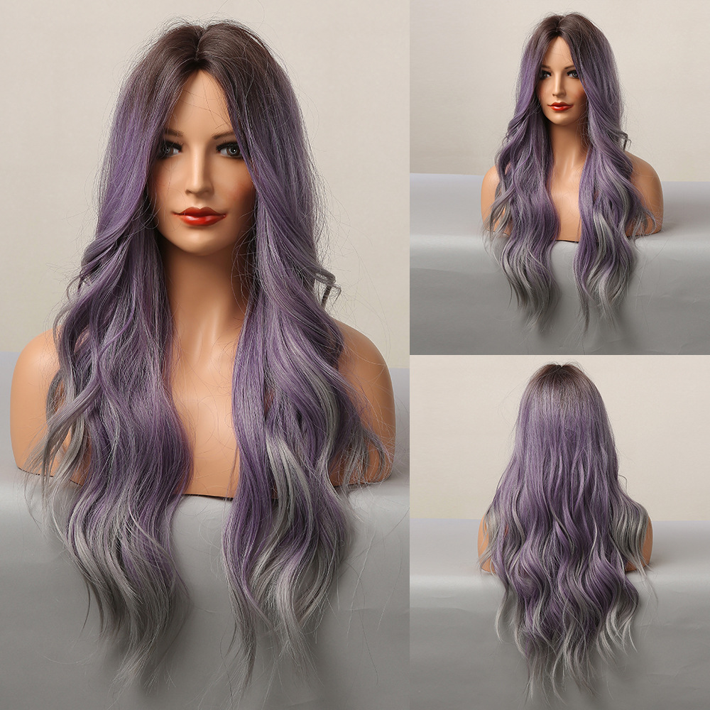 Purple medium curly synthetic costume wig