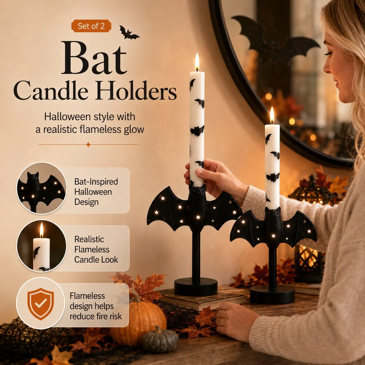 🎃🦇 Flammenlose Fledermaus-Kerzenhalter für einen sichereren Halloween-Glühen