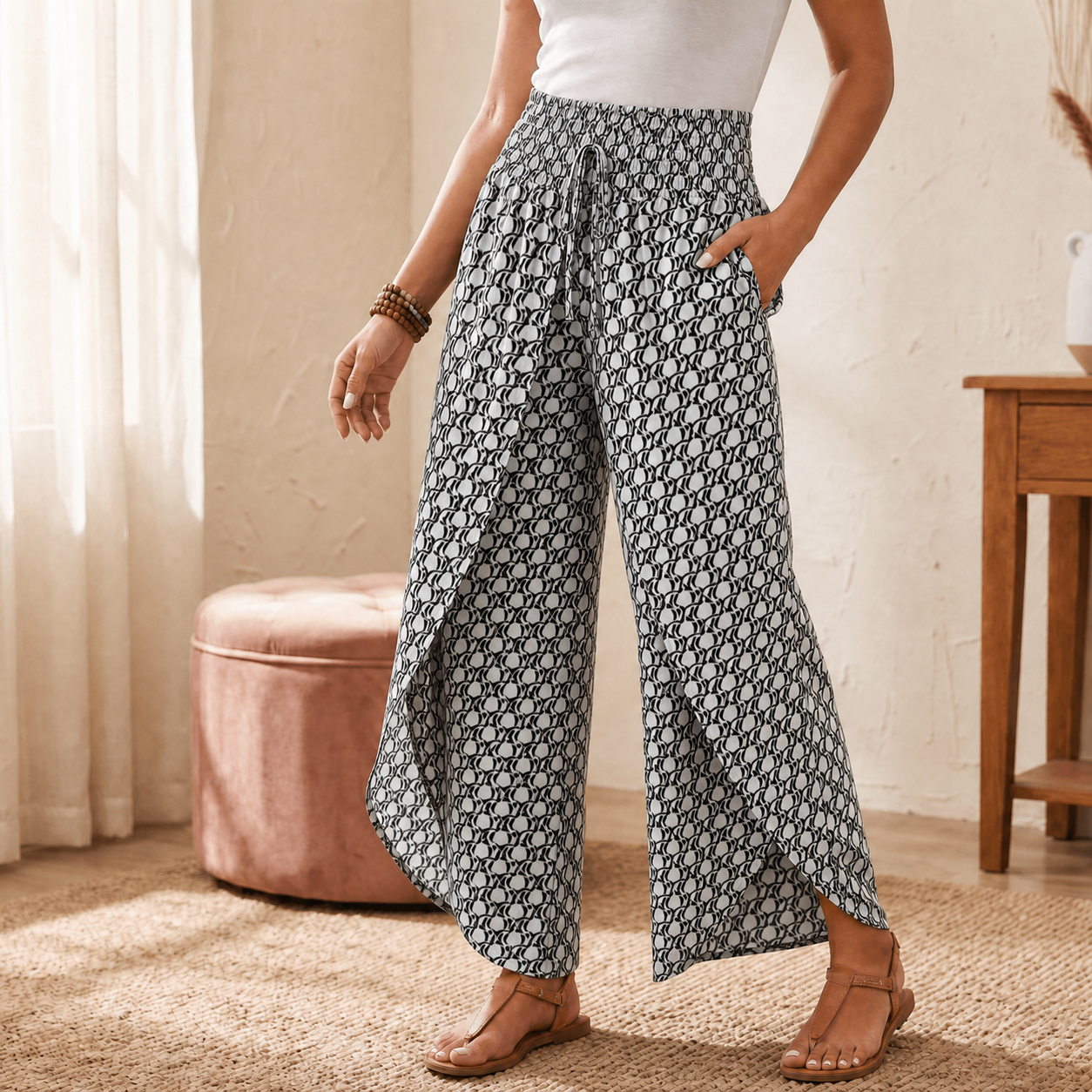 Women's Boho Floral Wide-Leg Pants