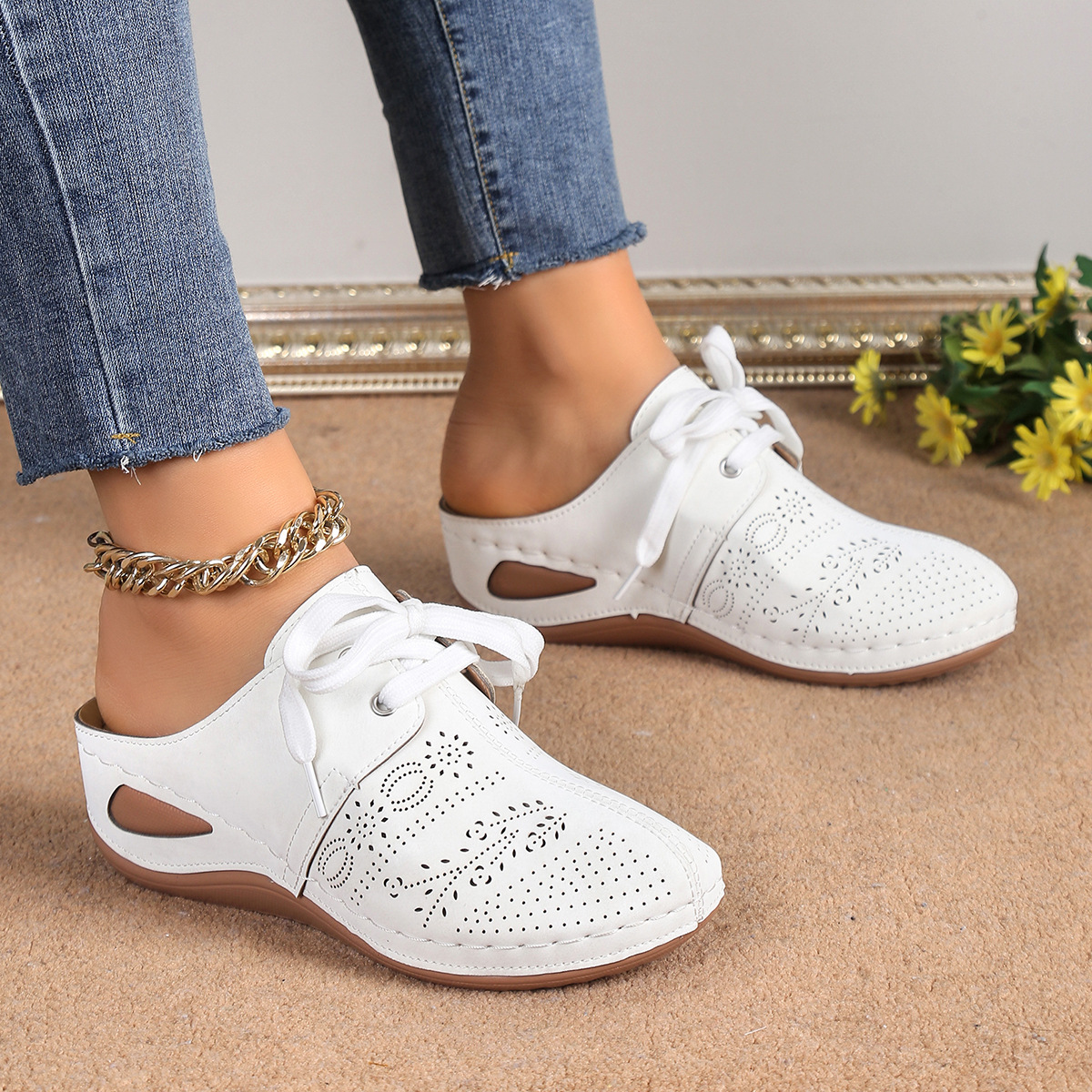 🔥Letzter Tag! 70 % Rabatt🔥 Orthopädische Sandalen mit geschlossener Zehenpartie – Damensandalen mit Schnürung und Keilabsatz