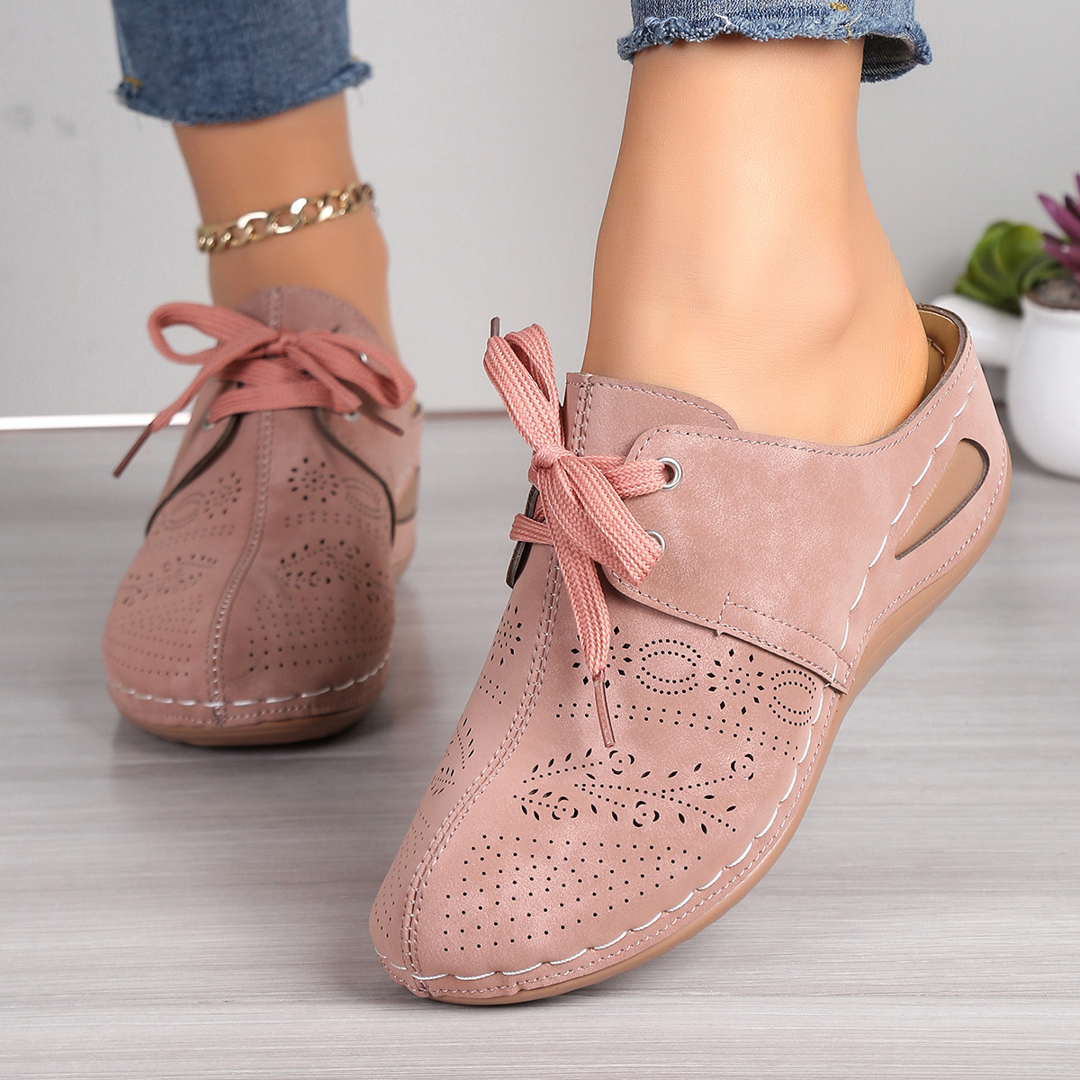 🔥Letzter Tag! 70 % Rabatt🔥 Orthopädische Sandalen mit geschlossener Zehenpartie – Damensandalen mit Schnürung und Keilabsatz