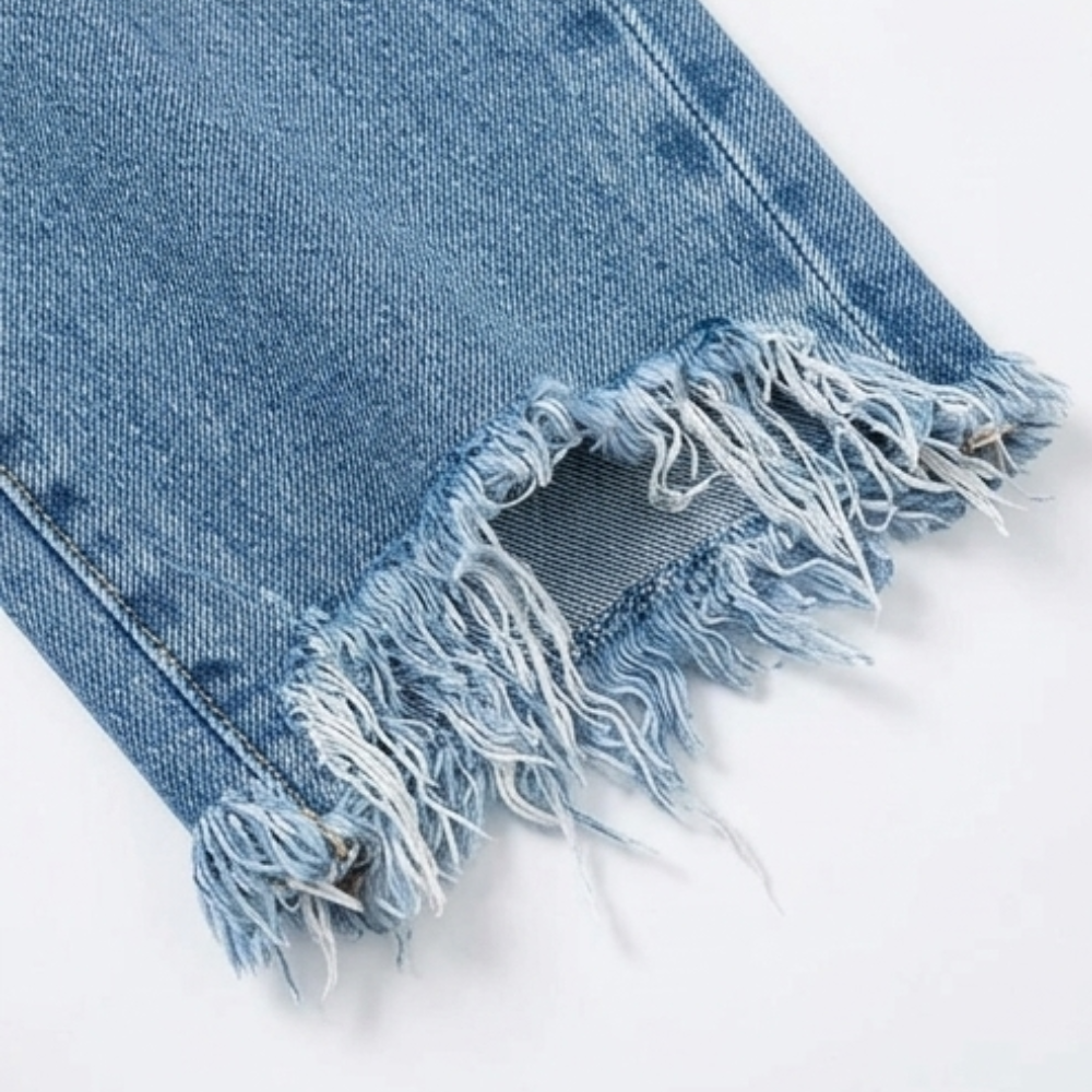 Women's Retro Fringed Cropped Straight Leg Jeans