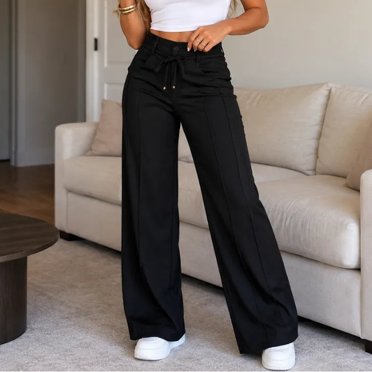 Wide-Leg Trousers With Front Seam Detail For Women