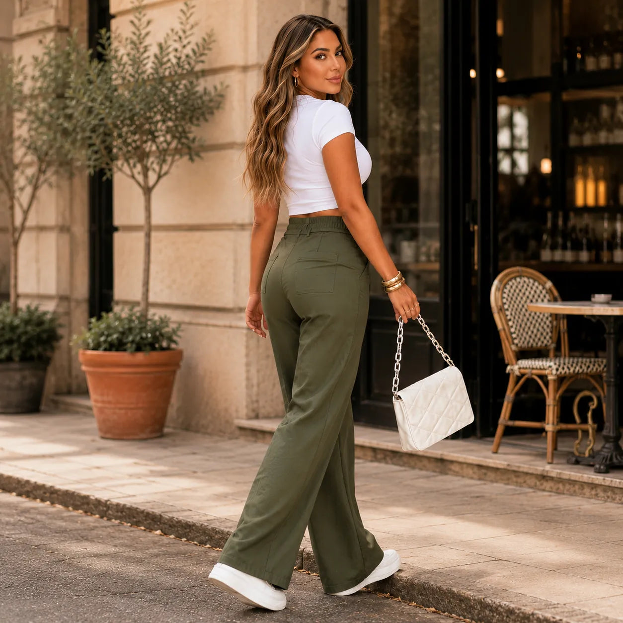 Wide-Leg Trousers With Front Seam Detail For Women