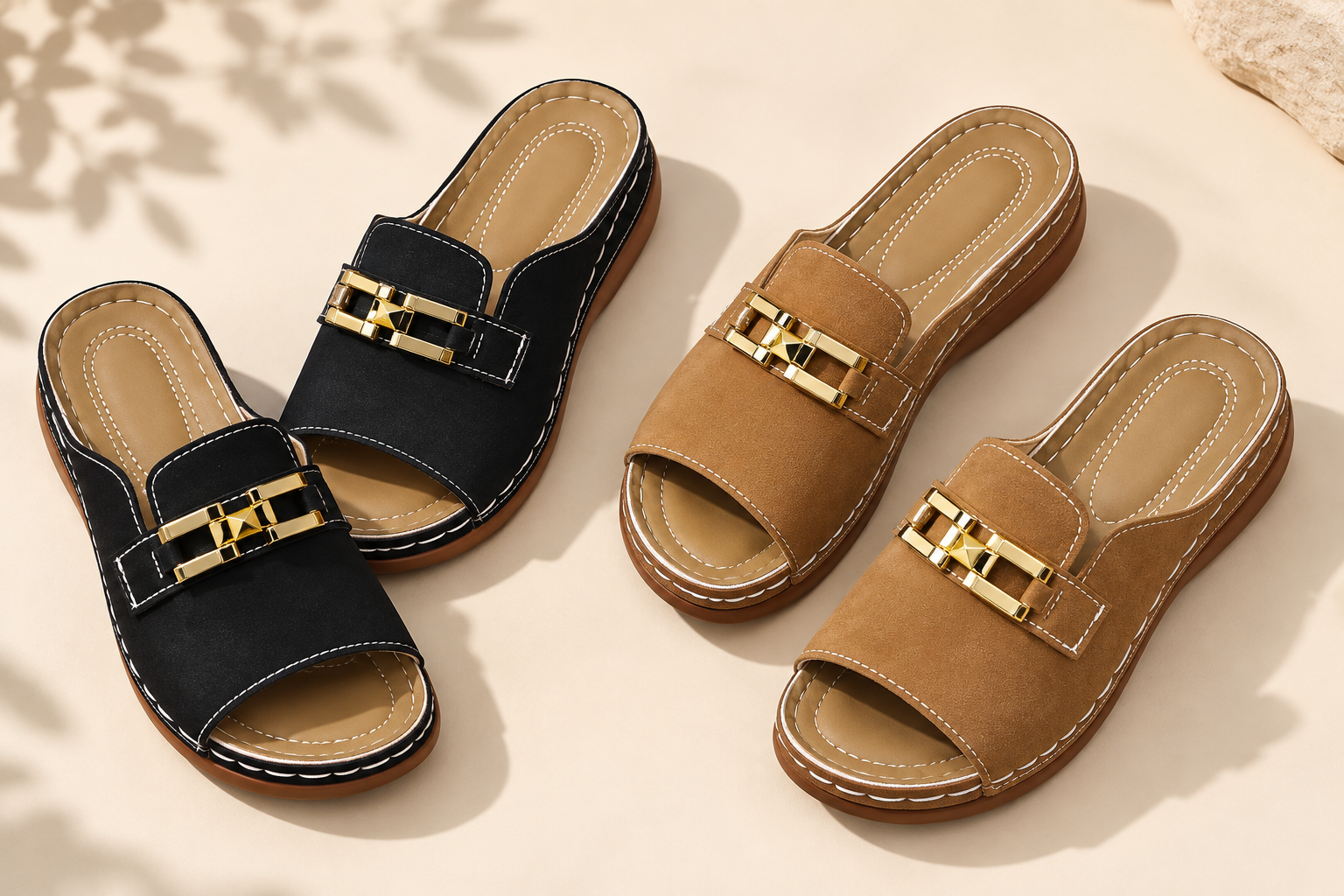 Black and brown TOPSFANO sandals shown as a two-color set