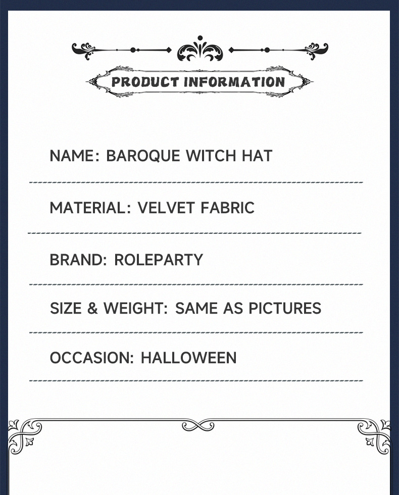 Baroque gothic witch hat Halloween accessory