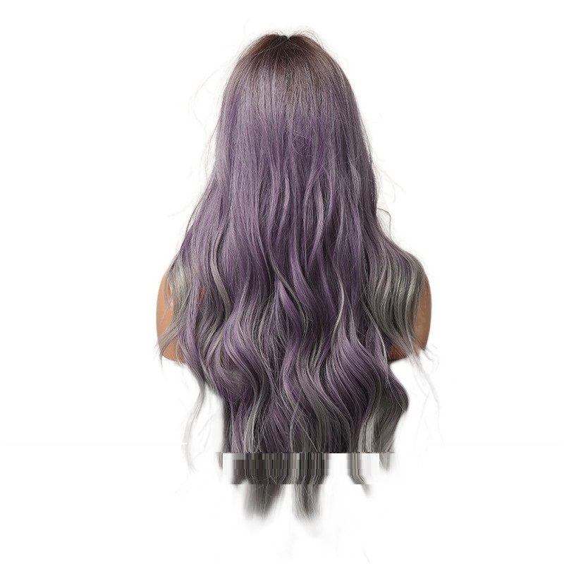 Purple medium curly synthetic costume wig