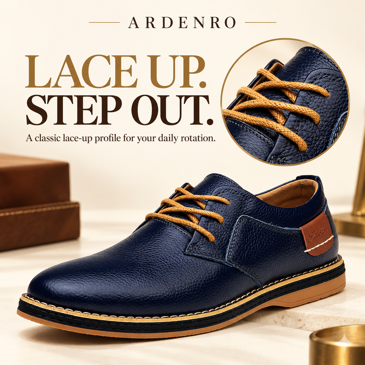 TOPSFANO deep blue lace-up shoe details