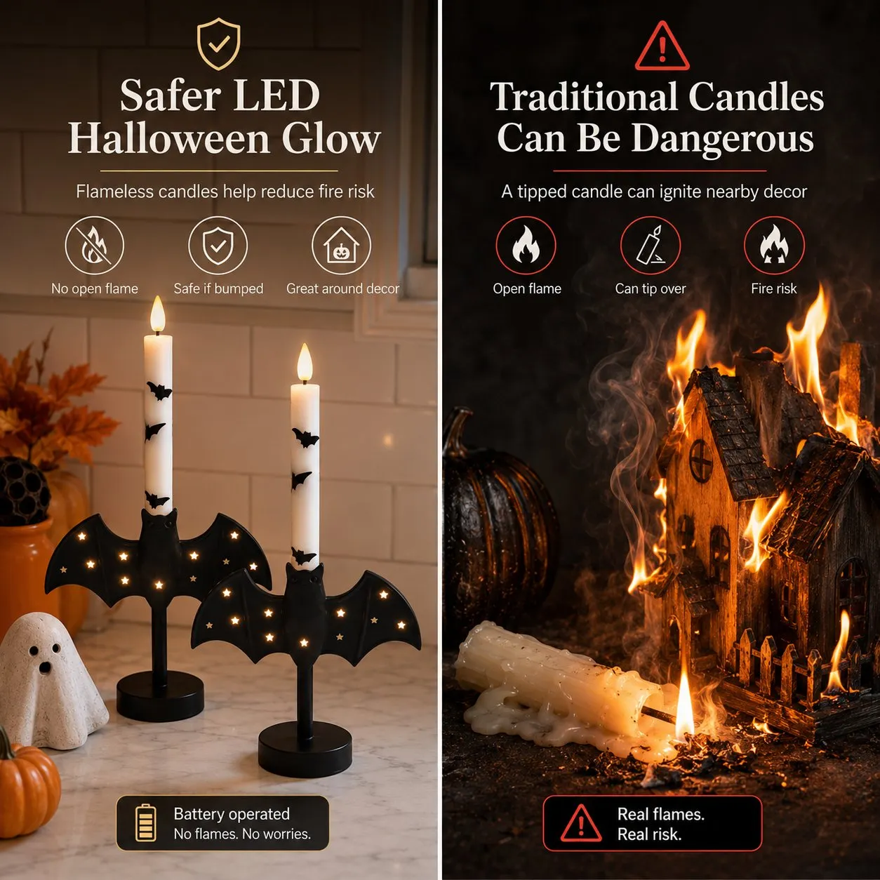 🎃🦇 Flammenlose Fledermaus-Kerzenhalter für einen sichereren Halloween-Glühen