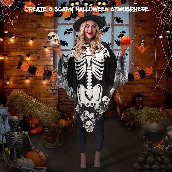 Skeleton lace Halloween poncho cape