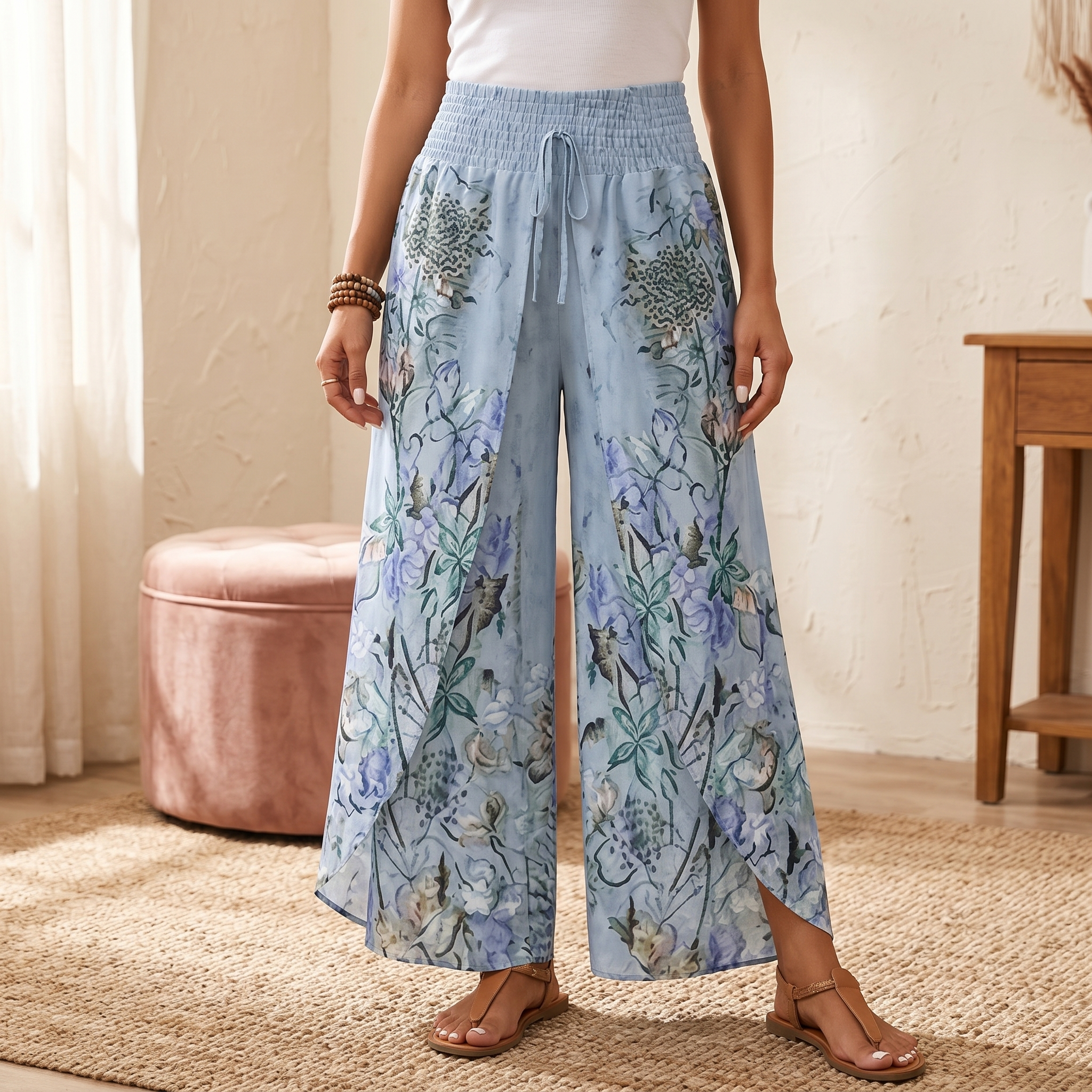 Women's Boho Floral Wide-Leg Pants
